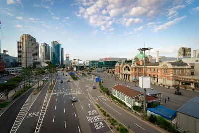 High angle view of cityscape against sky