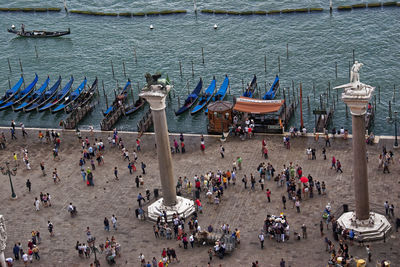 High angle view of crowd in the sea