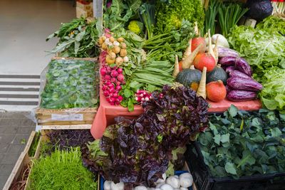 High angle view of vegetables for sale