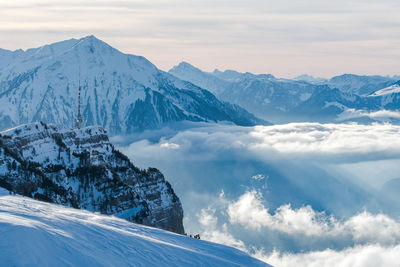 Scenic view of snowcapped mountains against sky