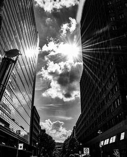 Low angle view of buildings against sky in city