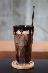 Close-up of ice cream in glass on table