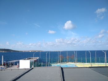 Scenic view of sea against blue sky