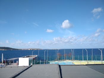 Scenic view of sea against blue sky