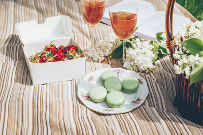 High angle view of food on table