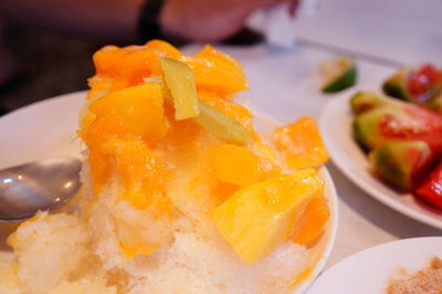 Close-up of dessert served in plate