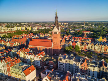 High angle view of buildings in city