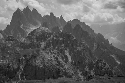 Scenic view of mountains against cloudy sky