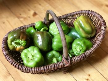 High angle view of vegetables in basket on table