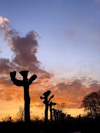 Silhouette trees on field against sky during sunset