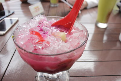 Close-up of ice cream on table