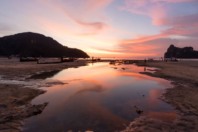 Scenic view of beach against sky during sunset