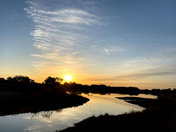 Scenic view of lake against sky during sunset