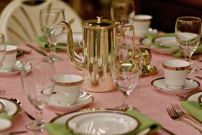 Various cups on table