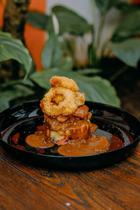Close-up of food in plate on table