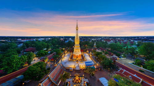 High angle view of cityscape against sky