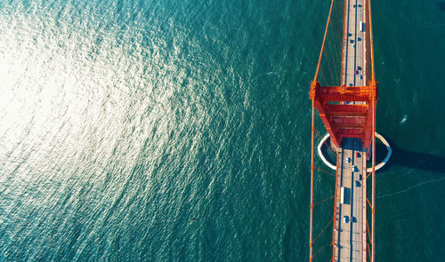 High angle view of sailboat sailing in sea