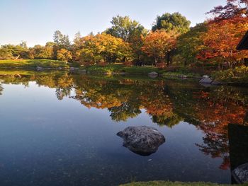 Reflection of trees in lake during autumn