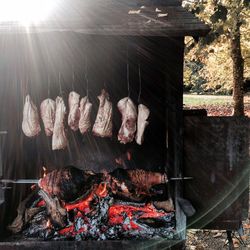 Close-up of meat on barbecue grill