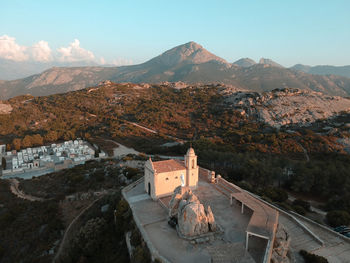 High angle view of buildings in city