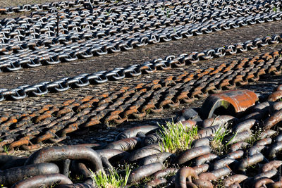 High angle view of chains at harbor