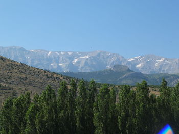 Scenic view of mountains against clear sky