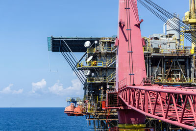 Commercial dock by sea against sky