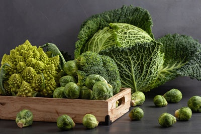 Close-up of green fruits on table