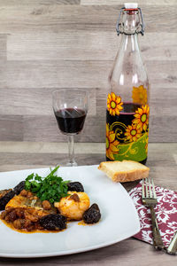 Close-up of food served on table