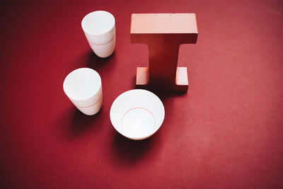 High angle view of information sign on table