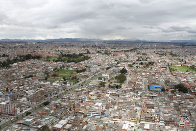 High angle shot of townscape against sky