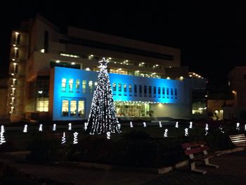 Illuminated buildings at night