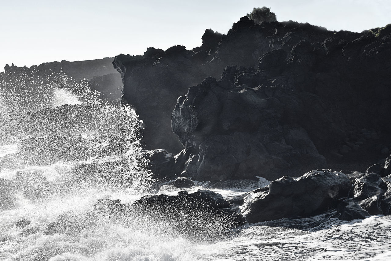 WAVES SPLASHING ON ROCKS AT SHORE