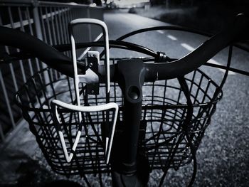 High angle view of bicycle basket on street