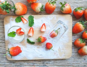 High angle view of fruits on table