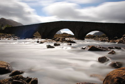 Scenic view of river against cloudy sky