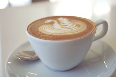 Close-up of cappuccino on table