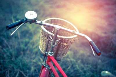 Close-up of bicycle handlebar with basket