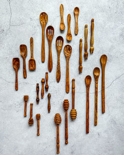 Handmade wooden kitchen utensils made from olive wood in crete