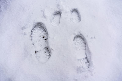 Footprints in the snow, shoe prints