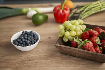 Close-up of strawberries in bowl on table