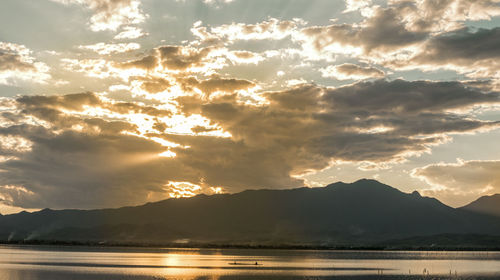 Scenic view of lake against sky during sunset