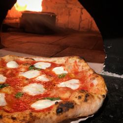 High angle view of pizza on table