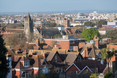 High angle view of townscape against sky