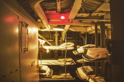 Interior of illuminated subway train