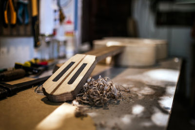 Workshop of lutherie, making guitar. no people