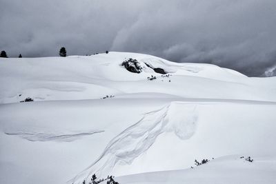 Scenic view of snow covered mountain against sky