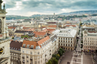 High angle shot of townscape against sky