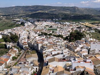 High angle view of townscape against sky