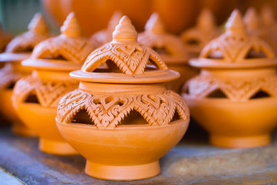 Close-up of candles on table